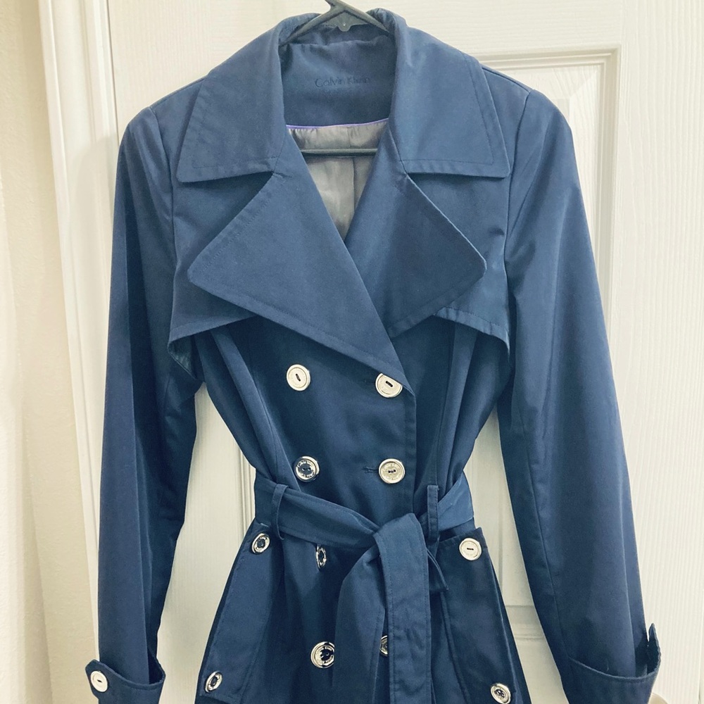 Calvin Klein Women’s Double Breasted, Trenchcoat-Navy Size Small